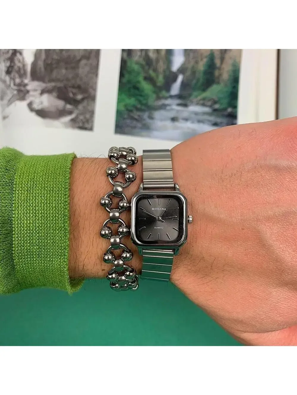 2000s Y2k style silver square watch. Classy sporty style watch. Stainless steel